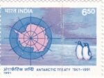 Antarctic Treaty: Antarctic Map and pair of Adelie Penguins (Pygoscelis adeliae)