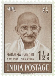 Indian postage stamp featuring Gandhi