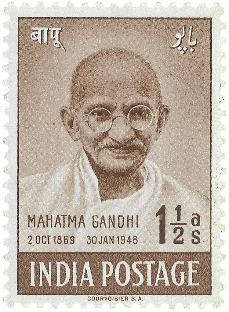 Indian postage stamp featuring Gandhi