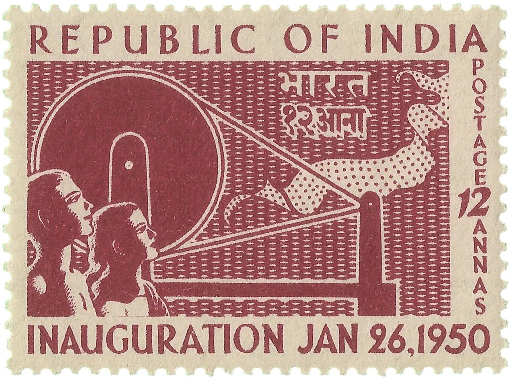 Indian postage stamp featuring charkha