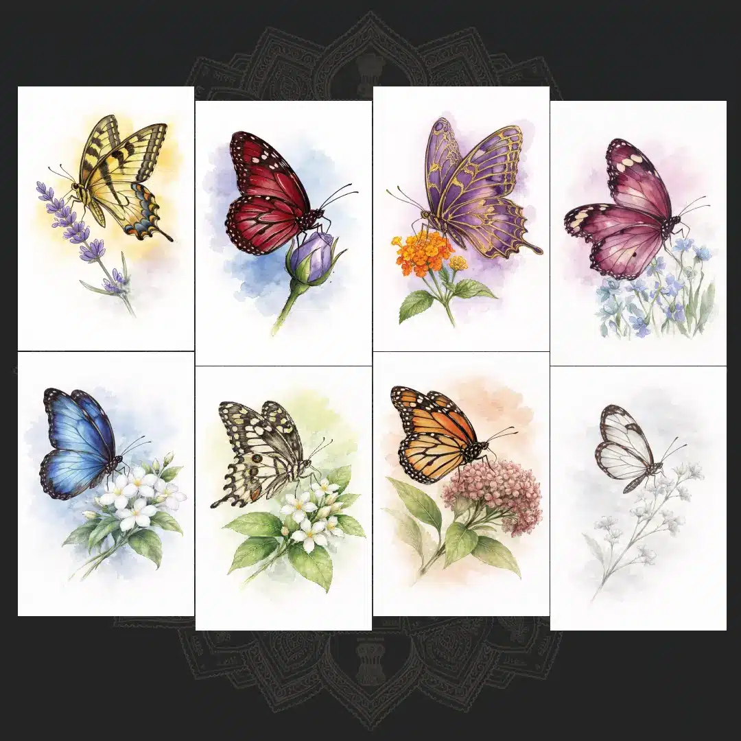 Butterfly Postcards Collection featuring illustrated butterflies and educational facts